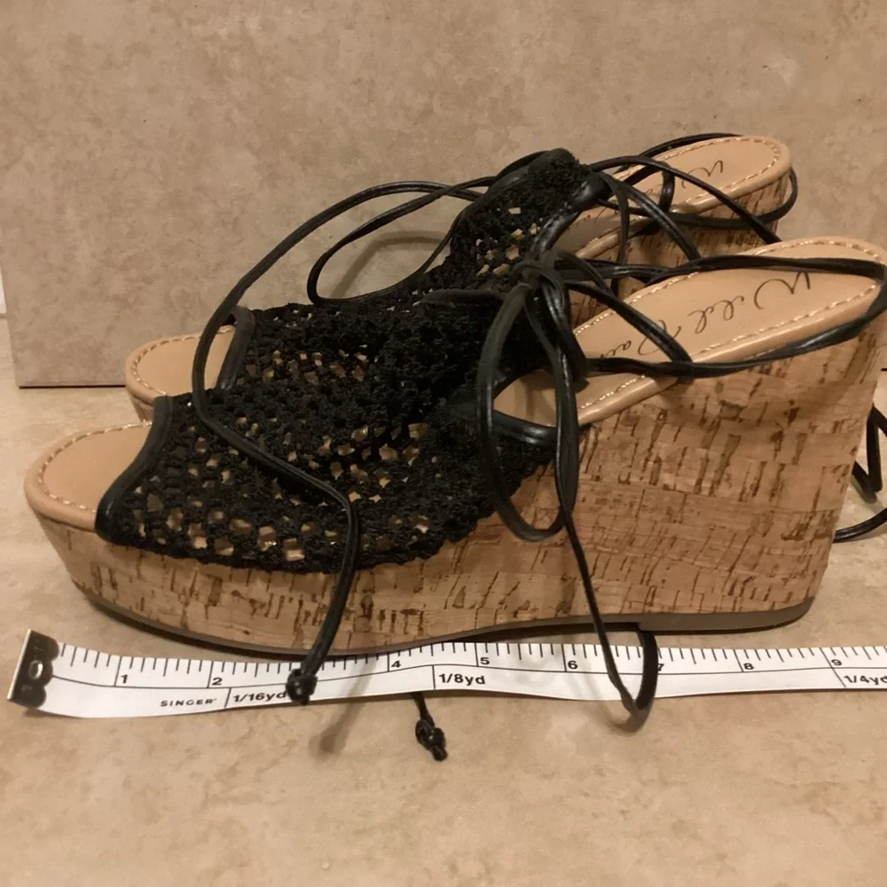 Wild Pair Black Woven Wedge Sandals